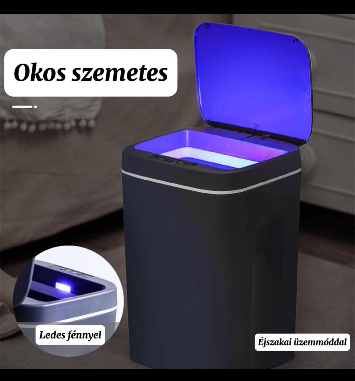 12-16L-es okos szemetes. Automatizált szenzorral mely elektromos, de ugyanakkor vízálló megoldással tervezve. Konyhában, és hálószobában is tárolható.