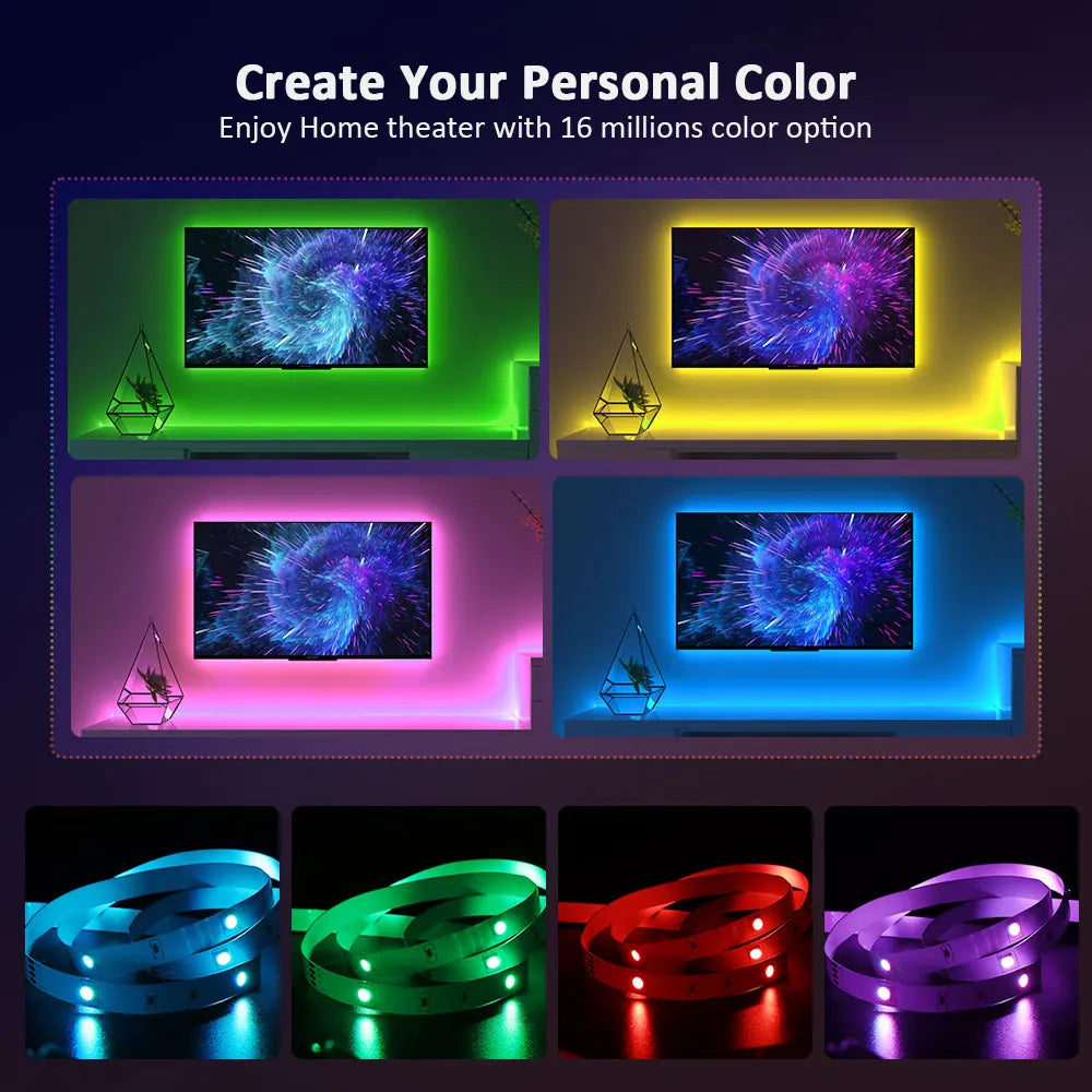 ColorRGB 5050 LED szalagfény Bluetooth App 5V USB LED szalag Rugalmas TV háttérvilágításhoz 16 millió szín