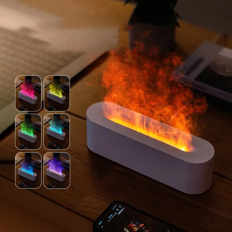 A legújabb RGB Flame aroma diffúzor párásító USB asztali szimulációs fény aromaterápiás légtisztító hálószobába 7 színnel