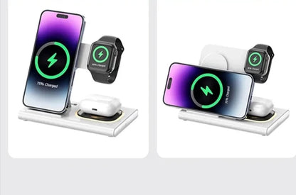 3 az 1-ben vezeték nélküli töltőállvány iPhone 14, 13, 12, 11 Samsung S22 S21 Galaxy Watch 5 4 Active Buds gyorstöltő dokkoló állomáshoz.