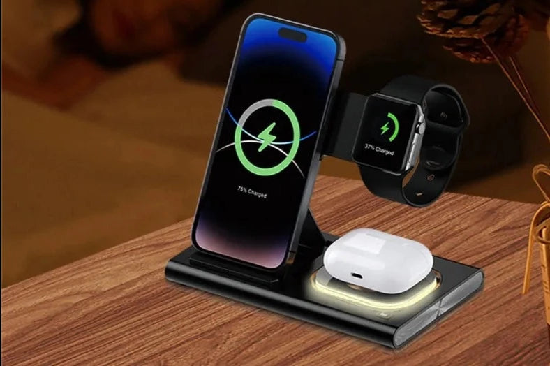 3 az 1-ben vezeték nélküli töltőállvány iPhone 14, 13, 12, 11 Samsung S22 S21 Galaxy Watch 5 4 Active Buds gyorstöltő dokkoló állomáshoz.