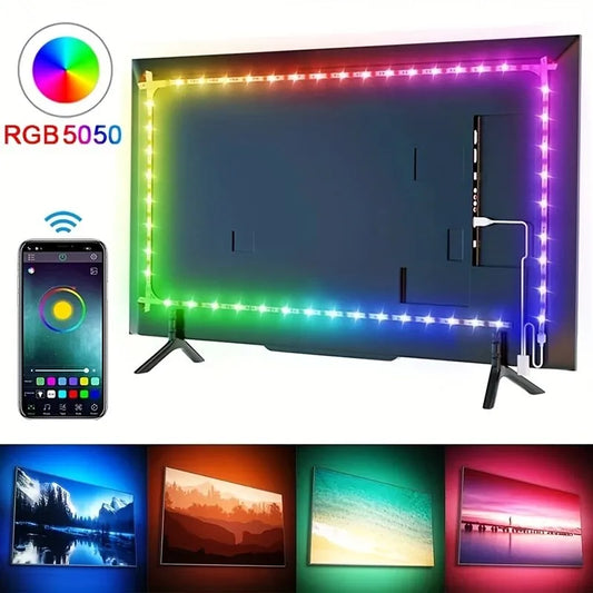 1M/3M/5M 5050 RGB LED szalag intelligens kalmazással, Távirányító színváltoztatás TV-hez LED háttérvilágítású szoba dekoratív partifesztivál.